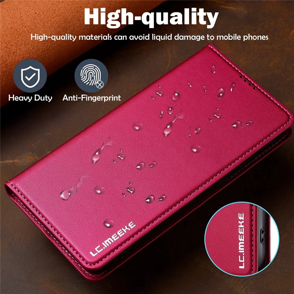 LC.IMEEKE L1 Series for Samsung Galaxy A55 5G Case PU Leather Wallet Stand Protective Phone Cover - Red - 5