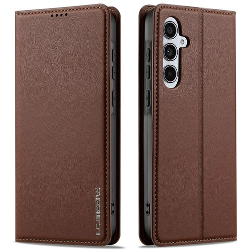 LC.IMEEKE L1 Series for Samsung Galaxy A34 5G Case PU Leather Wallet Stand Protective Phone Cover - Brown - 1