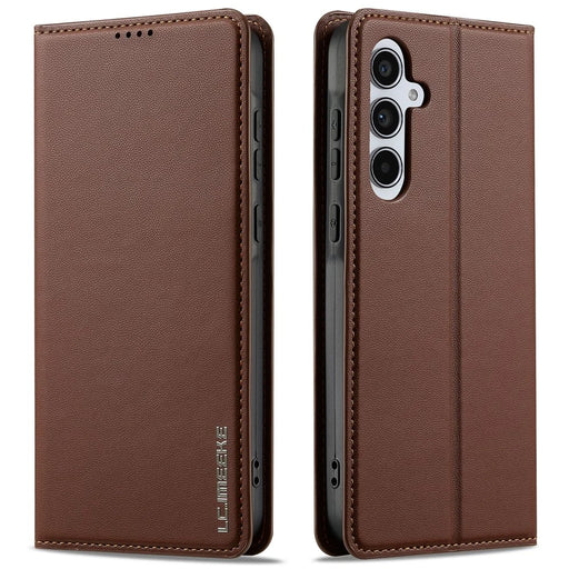 LC.IMEEKE L1 Series for Samsung Galaxy A34 5G Case PU Leather Wallet Stand Protective Phone Cover - Brown - 1