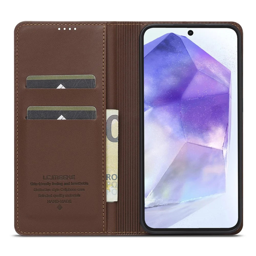 LC.IMEEKE L1 Series for Samsung Galaxy A34 5G Case PU Leather Wallet Stand Protective Phone Cover - Brown - 2