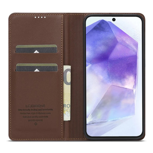LC.IMEEKE L1 Series for Samsung Galaxy A34 5G Case PU Leather Wallet Stand Protective Phone Cover - Brown - 2