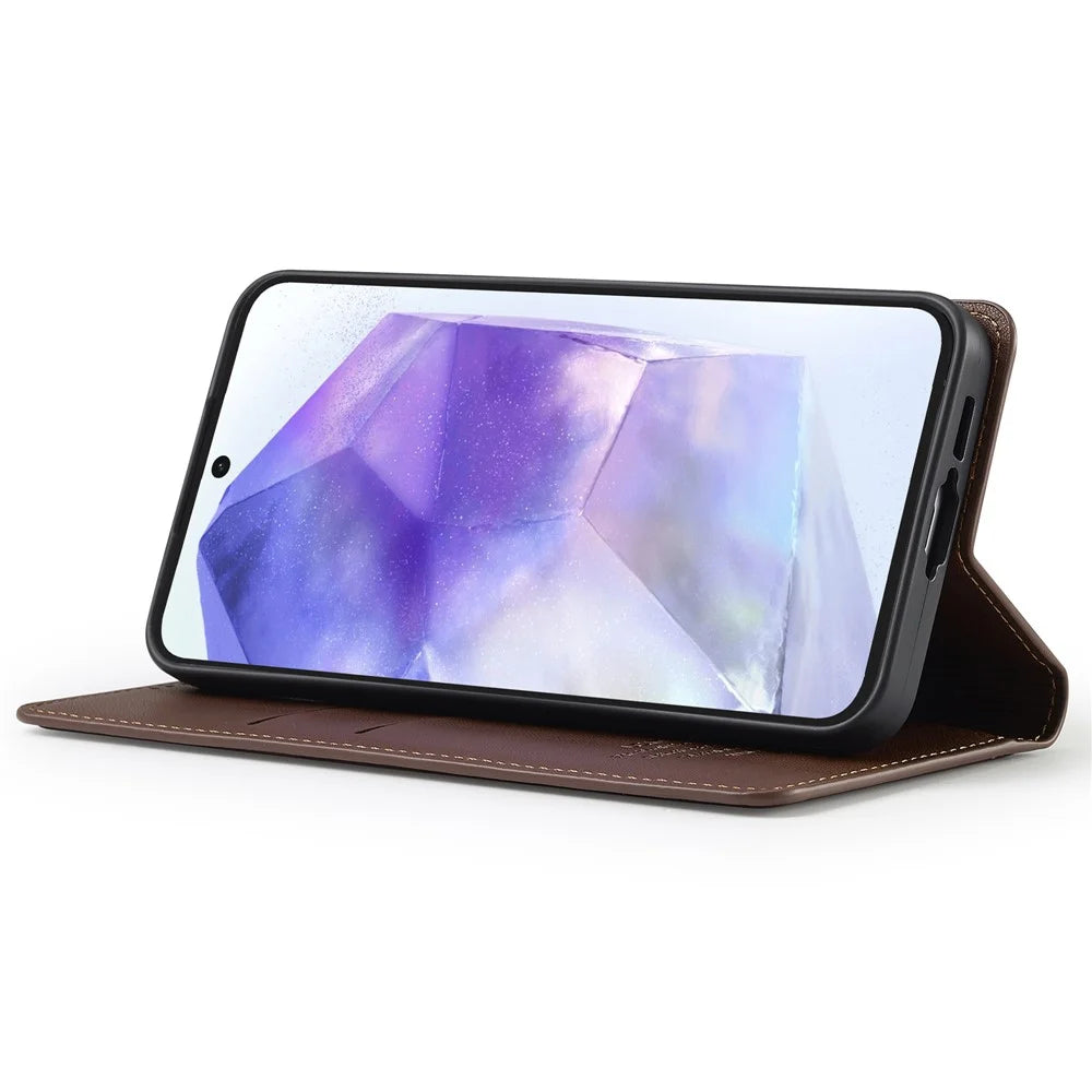 LC.IMEEKE L1 Series for Samsung Galaxy A34 5G Case PU Leather Wallet Stand Protective Phone Cover - Brown - 3