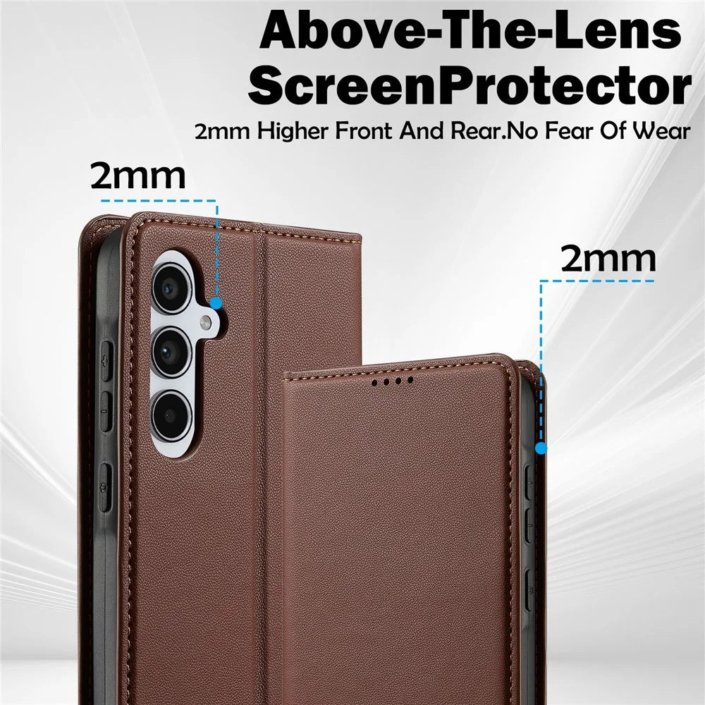 LC.IMEEKE L1 Series for Samsung Galaxy A34 5G Case PU Leather Wallet Stand Protective Phone Cover - Brown - 4
