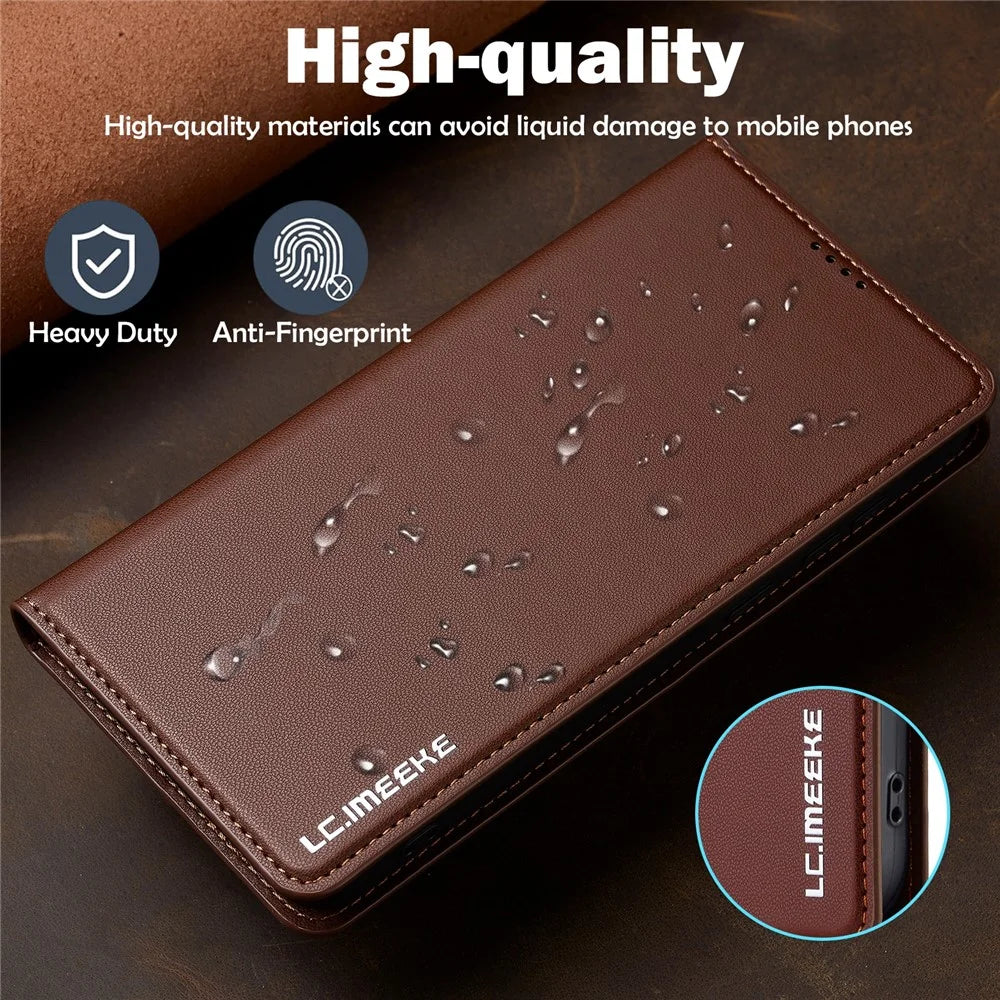 LC.IMEEKE L1 Series for Samsung Galaxy A34 5G Case PU Leather Wallet Stand Protective Phone Cover - Brown - 5
