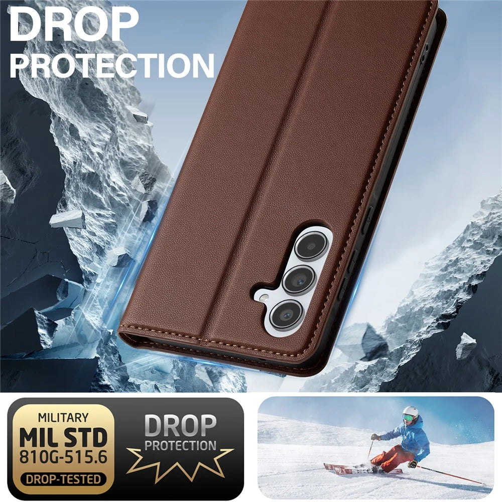 LC.IMEEKE L1 Series for Samsung Galaxy A34 5G Case PU Leather Wallet Stand Protective Phone Cover - Brown - 6