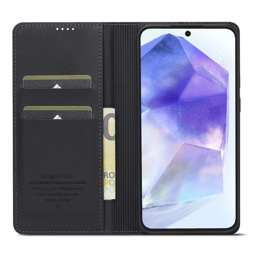 LC.IMEEKE L1 Series for Samsung Galaxy A35 5G Case PU Leather Wallet Stand Protective Phone Cover - Black - 2