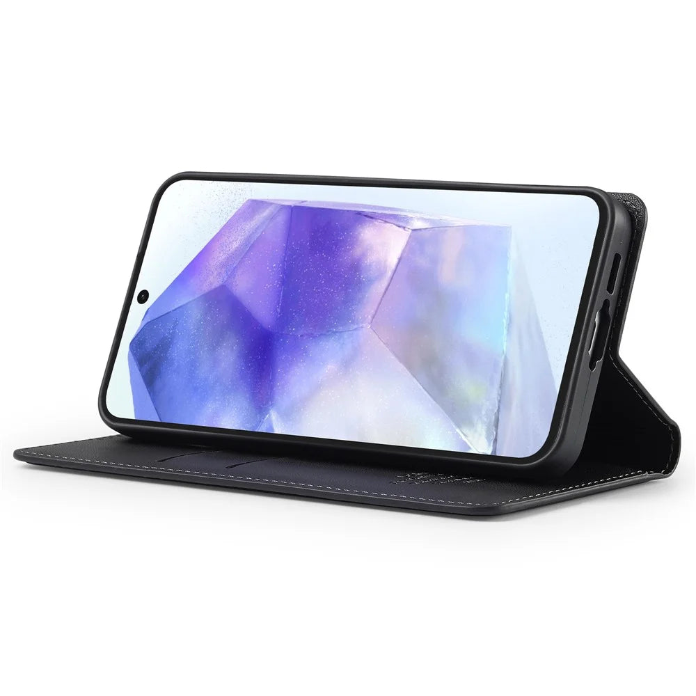 LC.IMEEKE L1 Series for Samsung Galaxy A35 5G Case PU Leather Wallet Stand Protective Phone Cover - Black - 3