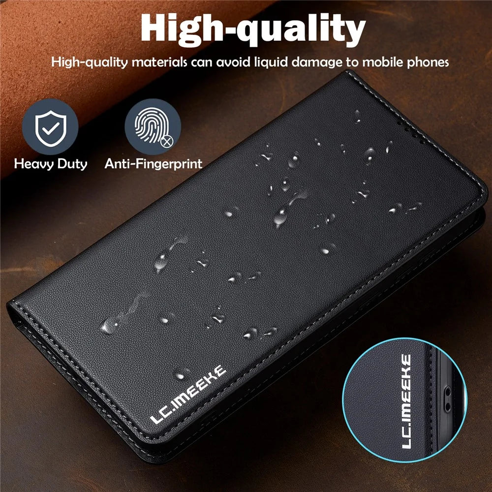 LC.IMEEKE L1 Series for Samsung Galaxy A35 5G Case PU Leather Wallet Stand Protective Phone Cover - Black - 5