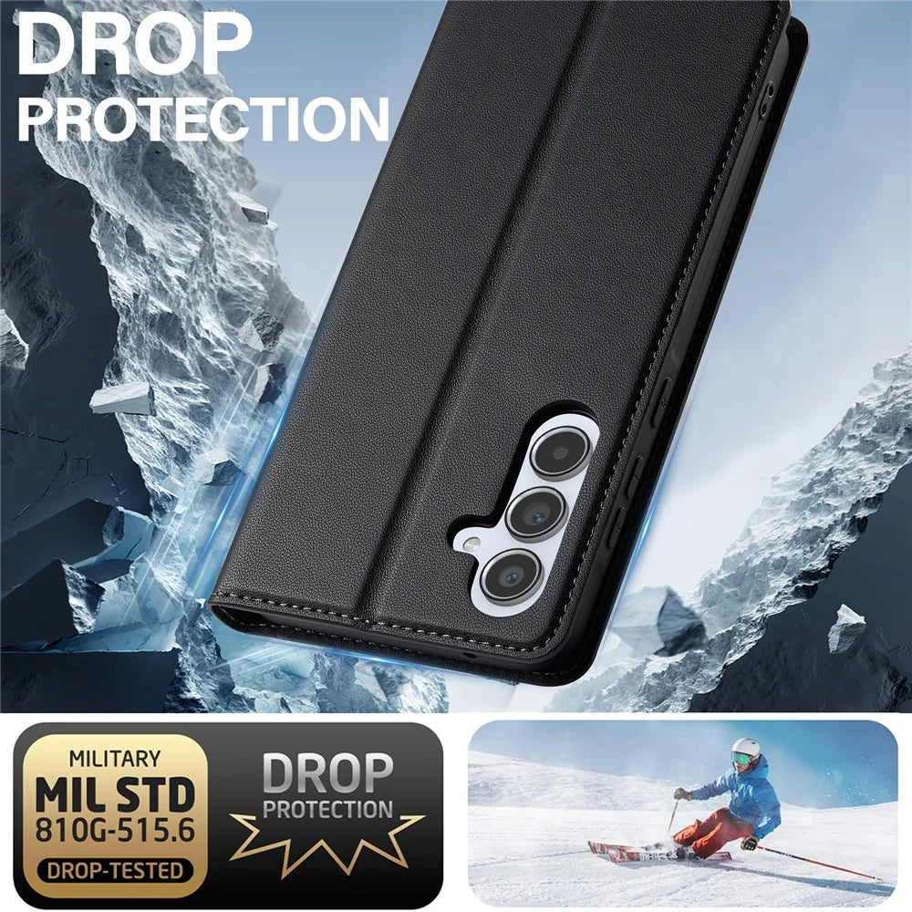 LC.IMEEKE L1 Series for Samsung Galaxy A35 5G Case PU Leather Wallet Stand Protective Phone Cover - Black - 6