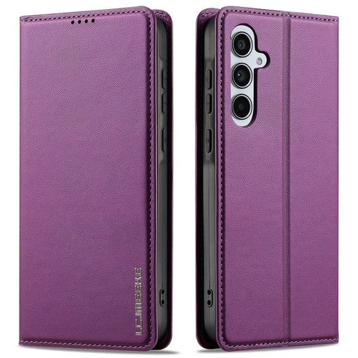 LC.IMEEKE L1 Series for Samsung Galaxy A14 4G / 5G Case PU Leather Wallet Stand Protective Phone Cover - Purple - 1
