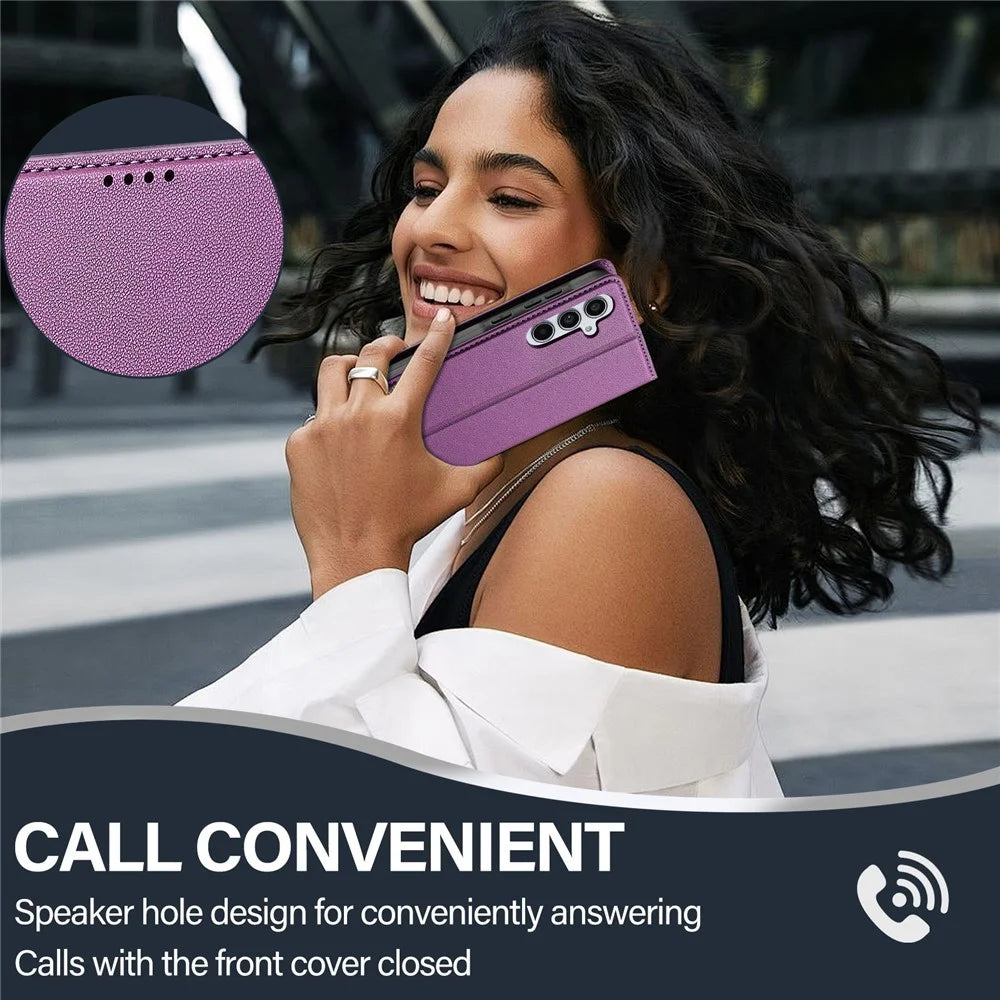 LC.IMEEKE L1 Series for Samsung Galaxy A14 4G / 5G Case PU Leather Wallet Stand Protective Phone Cover - Purple - 7