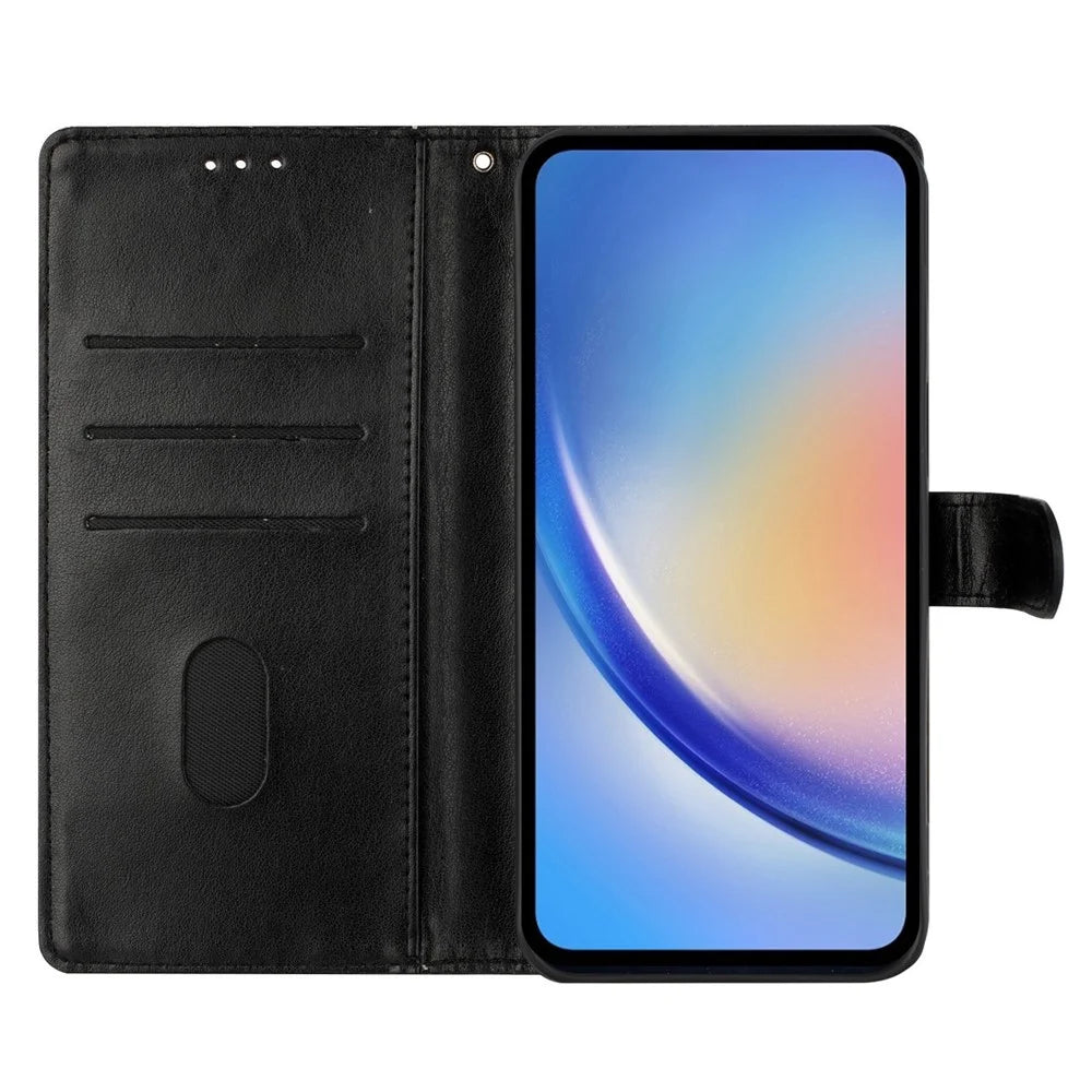 For Samsung Galaxy A16 5G / A16 4G Wallet Phone Case Butterfly Floral Imprint Leather Flip Cover - Black - 3