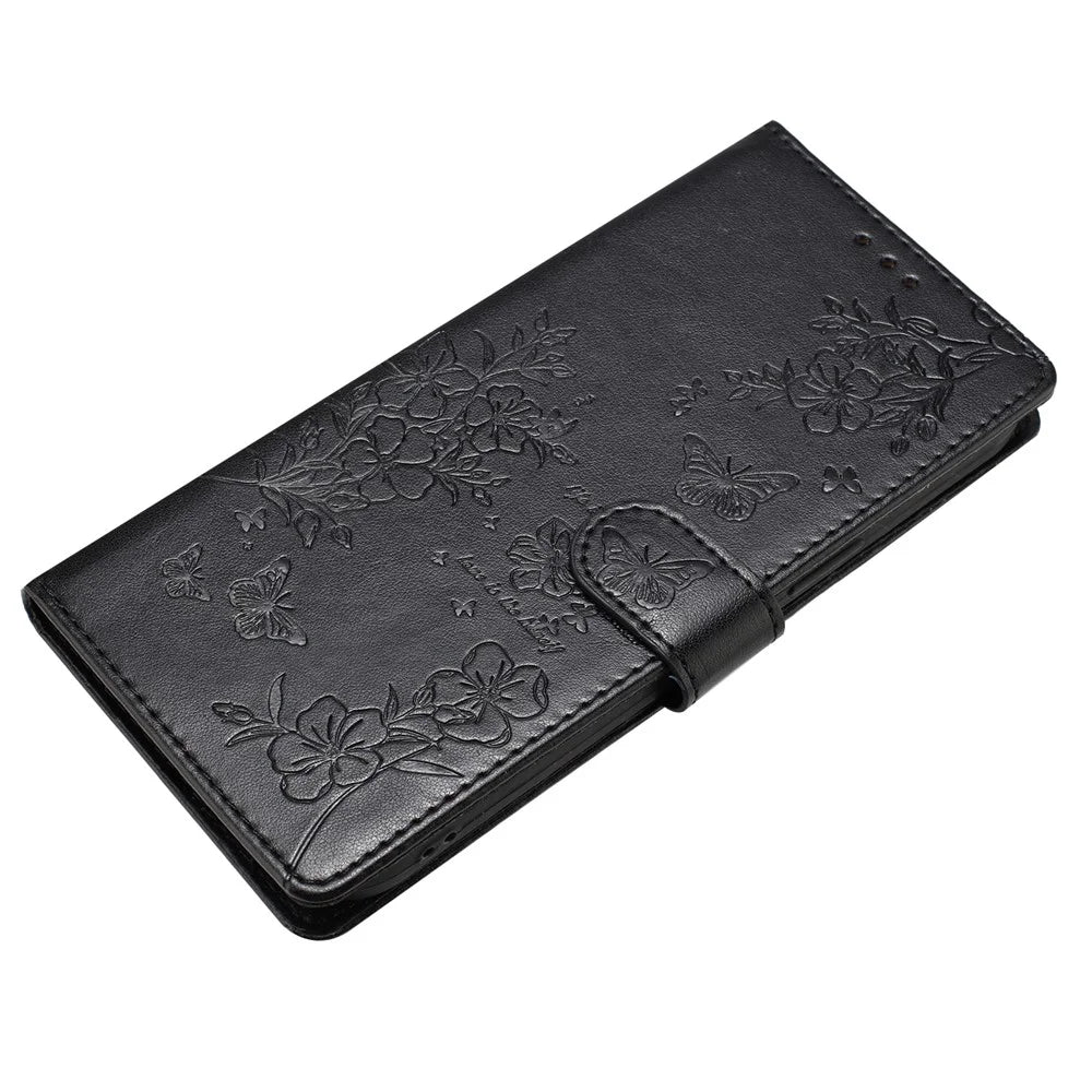 For Samsung Galaxy A16 5G / A16 4G Wallet Phone Case Butterfly Floral Imprint Leather Flip Cover - Black - 4