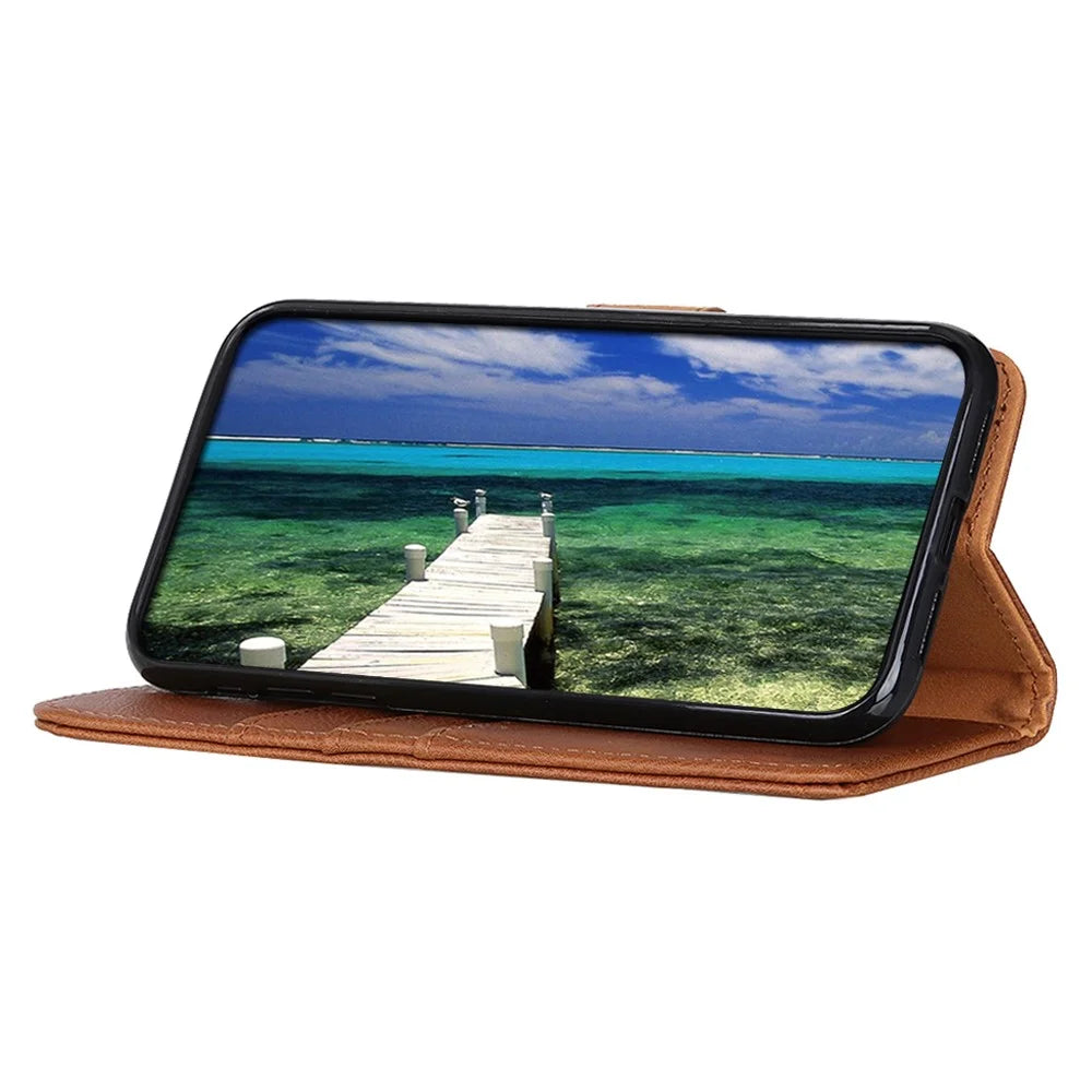 KHAZNEH For Samsung Galaxy A16 5G / A16 4G Wallet Case Cowhide Texture Leather Flip Phone Cover - Brown - 3