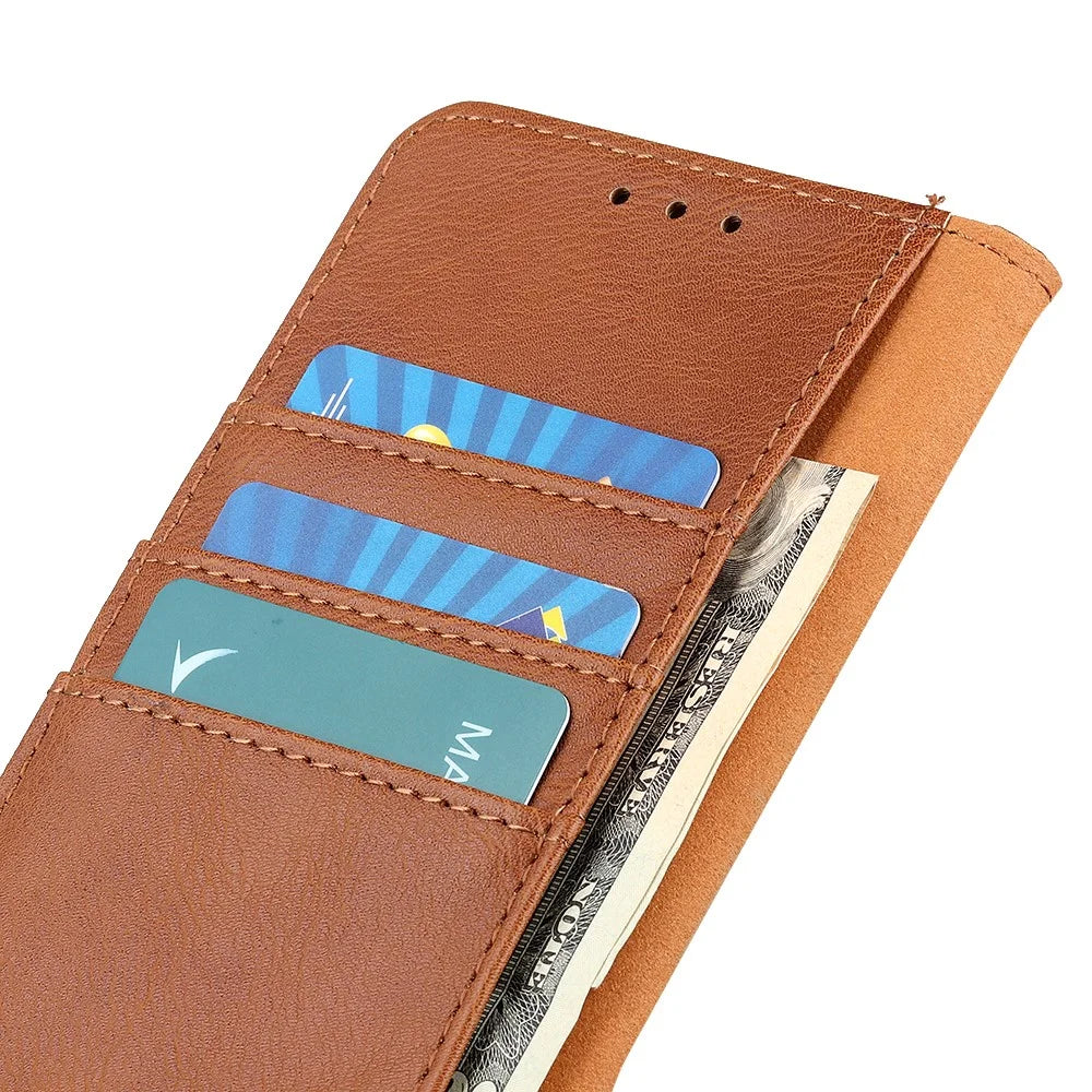 KHAZNEH For Samsung Galaxy A16 5G / A16 4G Wallet Case Cowhide Texture Leather Flip Phone Cover - Brown - 5