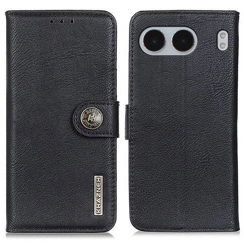 KHAZNEH For OnePlus Nord 4 Wallet Case Cowhide Texture Leather Flip Phone Cover - Black - 1