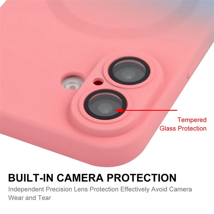 ENAKY HAT PRINCE For iPhone 16 Case Silicone Cover Lens Protection - Pink+Rose - 5