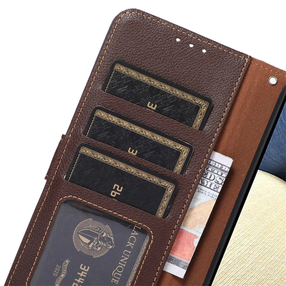 KHAZNEH For Samsung Galaxy A16 5G / A16 4G Case RFID Blocking Wallet PU Leather Phone Cover - Brown - 5