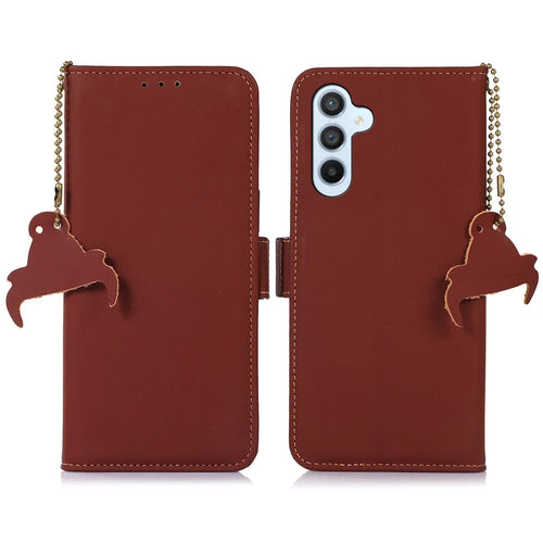 For Samsung Galaxy A16 5G / A16 4G Wallet Case Anti-Drop Genuine Cow Leather Phone Cover RFID Blocking - Coffee - 1