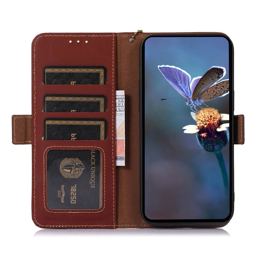 For Samsung Galaxy A16 5G / A16 4G Wallet Case Anti-Drop Genuine Cow Leather Phone Cover RFID Blocking - Coffee - 2