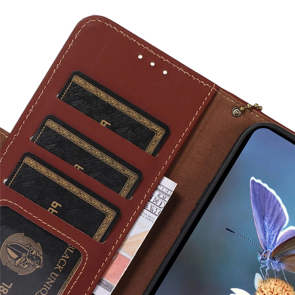 For Samsung Galaxy A16 5G / A16 4G Wallet Case Anti-Drop Genuine Cow Leather Phone Cover RFID Blocking - Coffee - 5