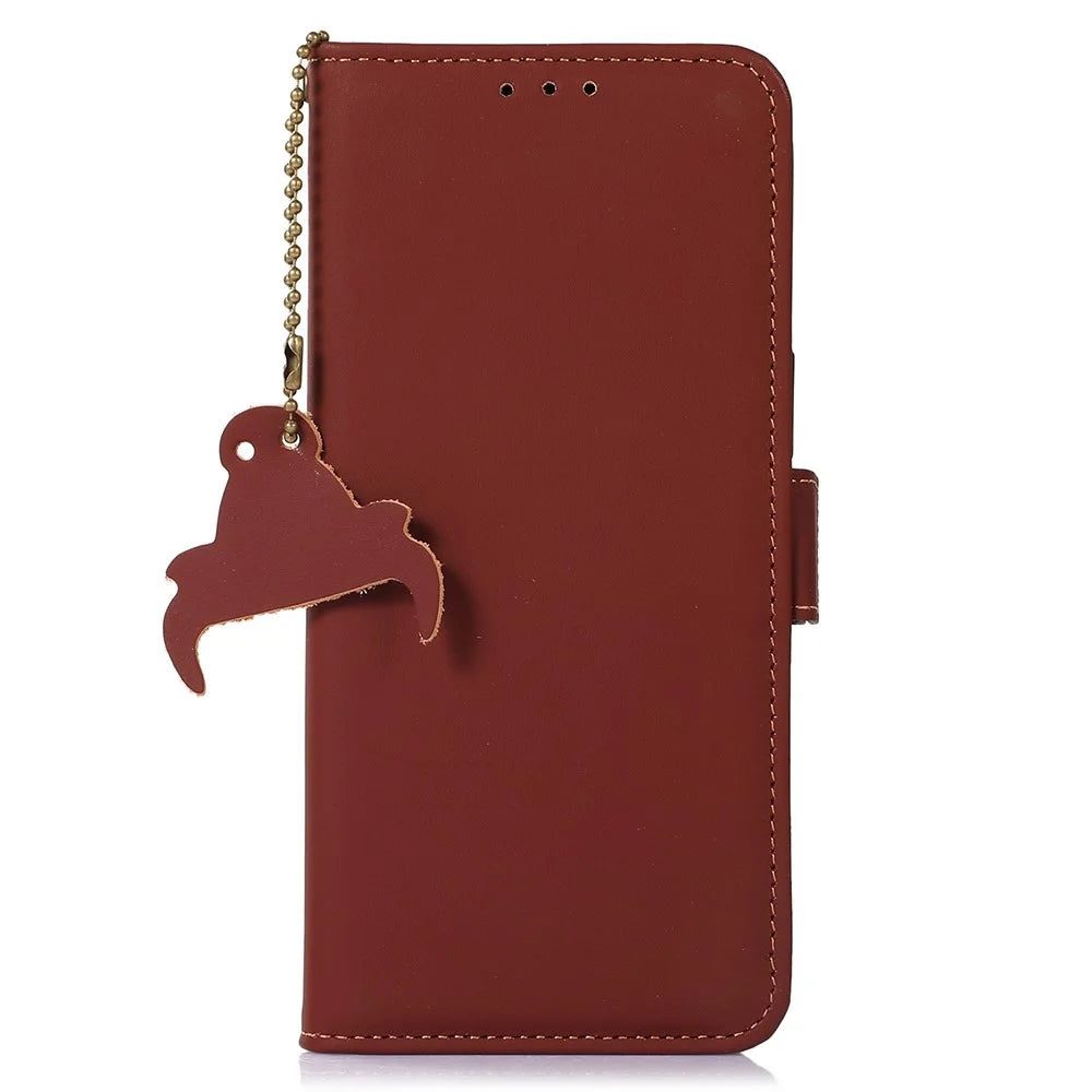 For Samsung Galaxy A16 5G / A16 4G Wallet Case Anti-Drop Genuine Cow Leather Phone Cover RFID Blocking - Coffee - 6