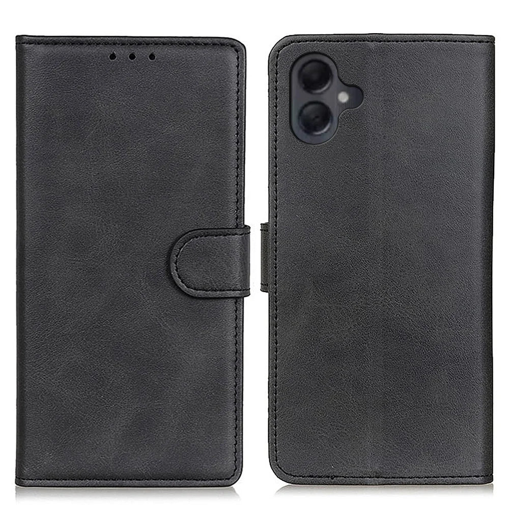 For Samsung Galaxy A06 4G Stand Wallet Case Cowhide Texture Leather Phone Cover - Black - 1
