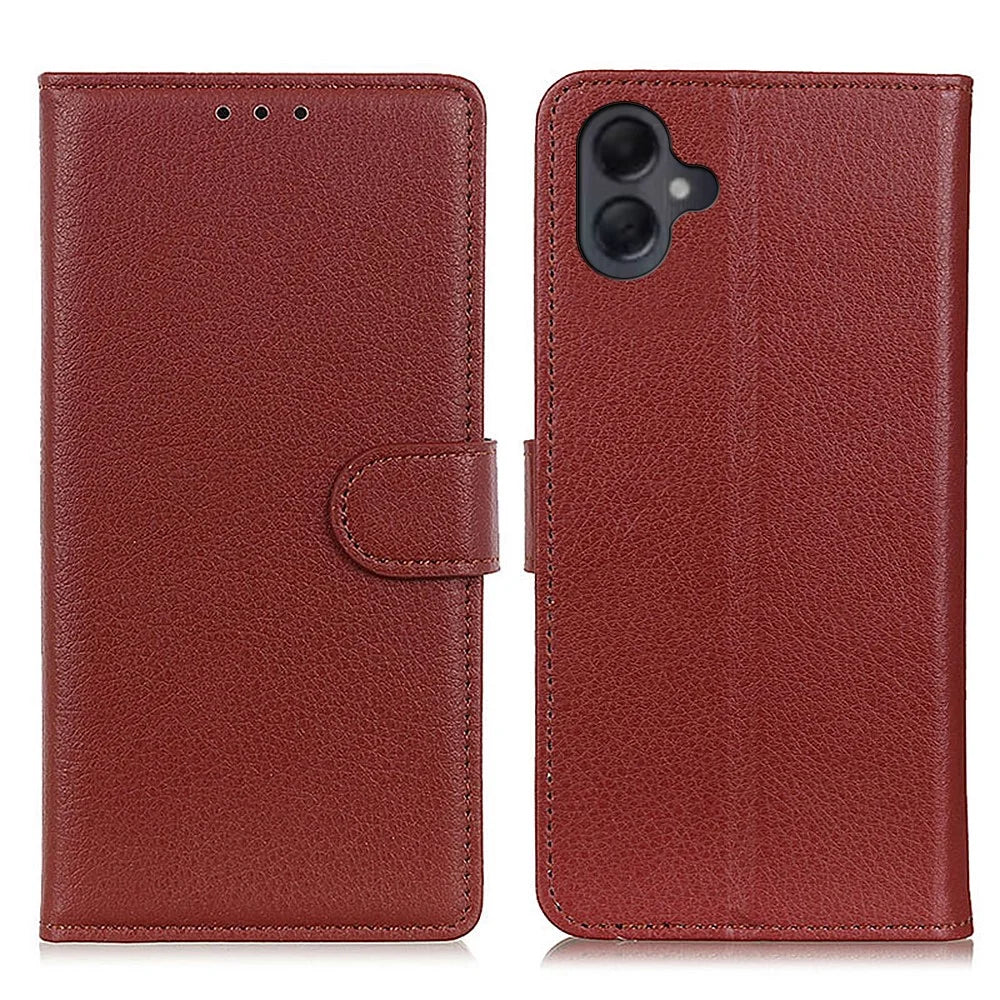 For Samsung Galaxy A06 4G Wallet Case PU Leather Phone Cover Litchi Texture - Brown - 1