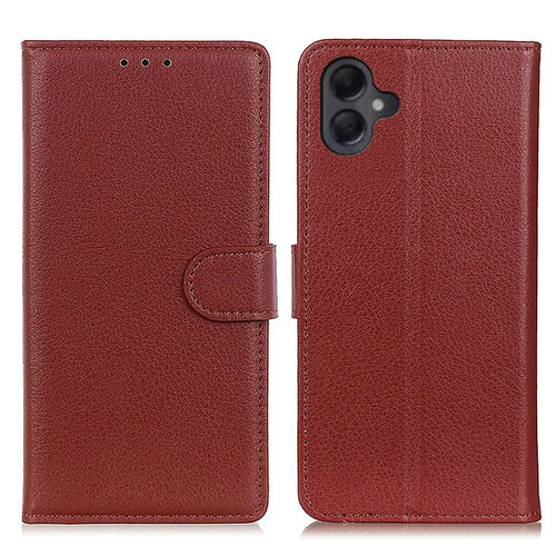 For Samsung Galaxy A06 4G Wallet Case PU Leather Phone Cover Litchi Texture - Brown - 1