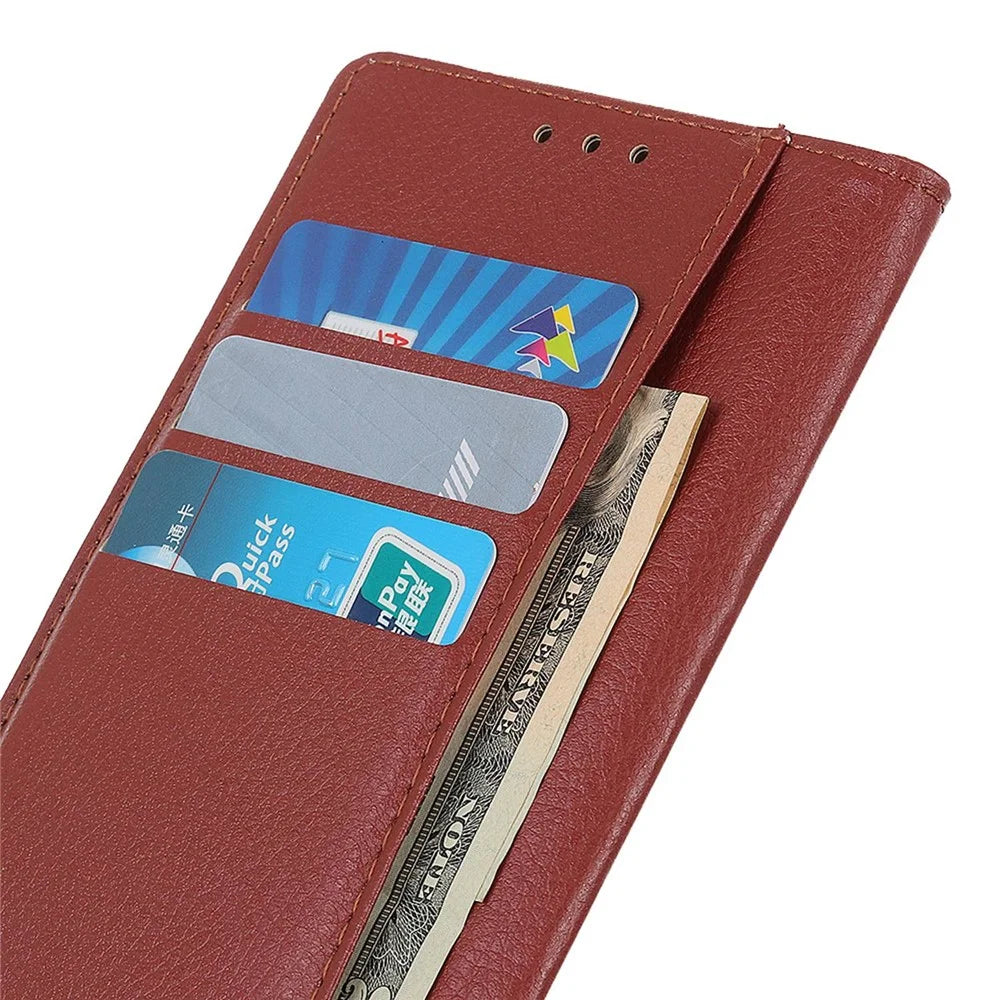 For Samsung Galaxy A06 4G Wallet Case PU Leather Phone Cover Litchi Texture - Brown - 4