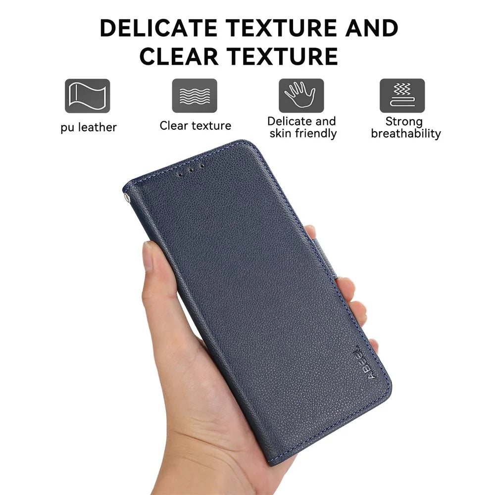 ABEEL For Samsung Galaxy A06 4G Case Litchi Texture Leather RFID Blocking Phone Cover - Blue - 7