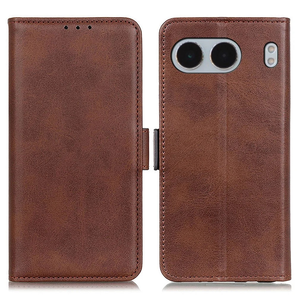 For OnePlus Nord 4 Case Stand Cowhide Texture PU Leather Phone Cover - Brown - 1