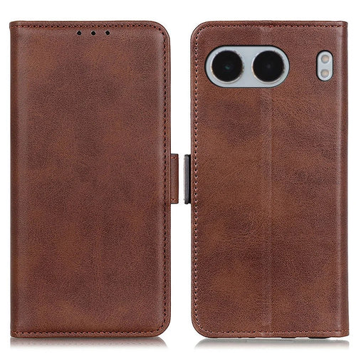 For OnePlus Nord 4 Case Stand Cowhide Texture PU Leather Phone Cover - Brown - 1
