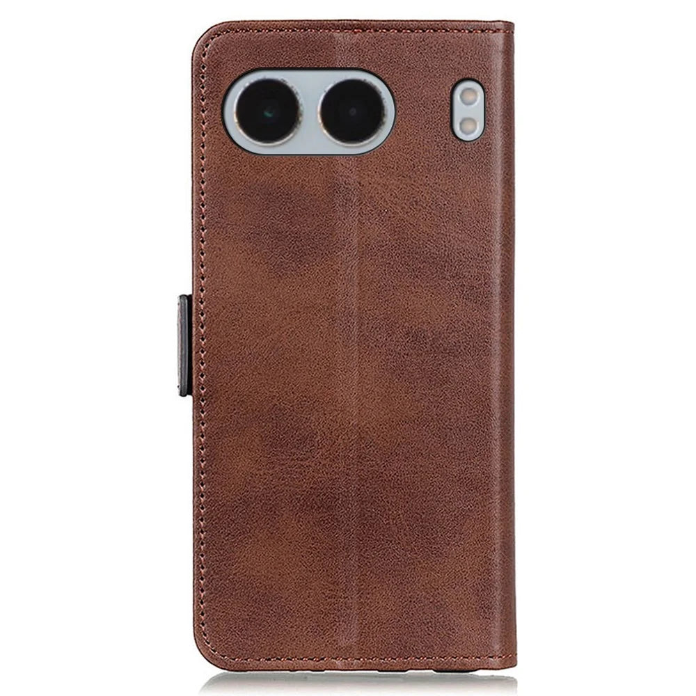 For OnePlus Nord 4 Case Stand Cowhide Texture PU Leather Phone Cover - Brown - 6