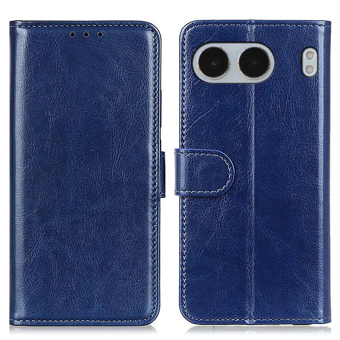 For OnePlus Nord 4 Case Crazy Horse Texture PU Leather Phone Stand Cover - Blue - 1