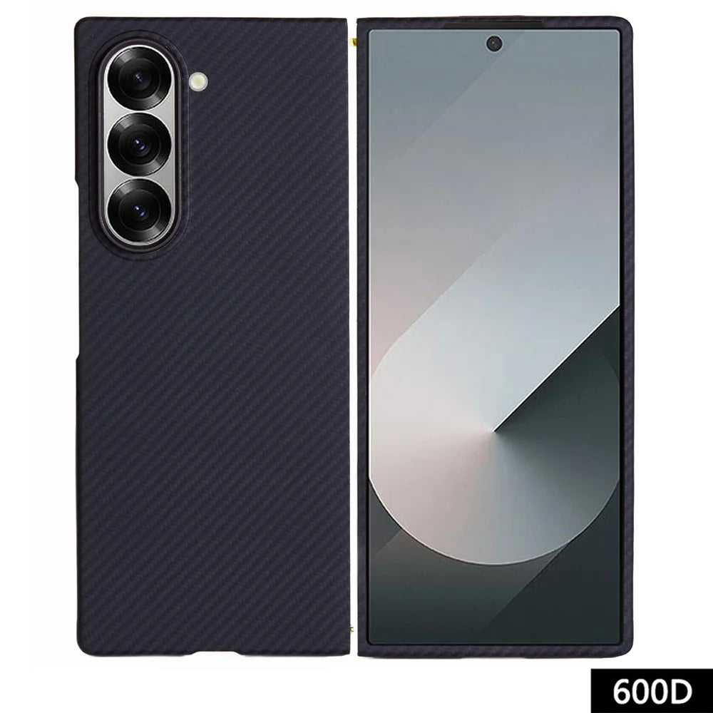 For Samsung Galaxy Z Fold6 5G Case 600D Fine Texture Aramid Fiber Phone Cover with Metal Lens Frame - Black - 1