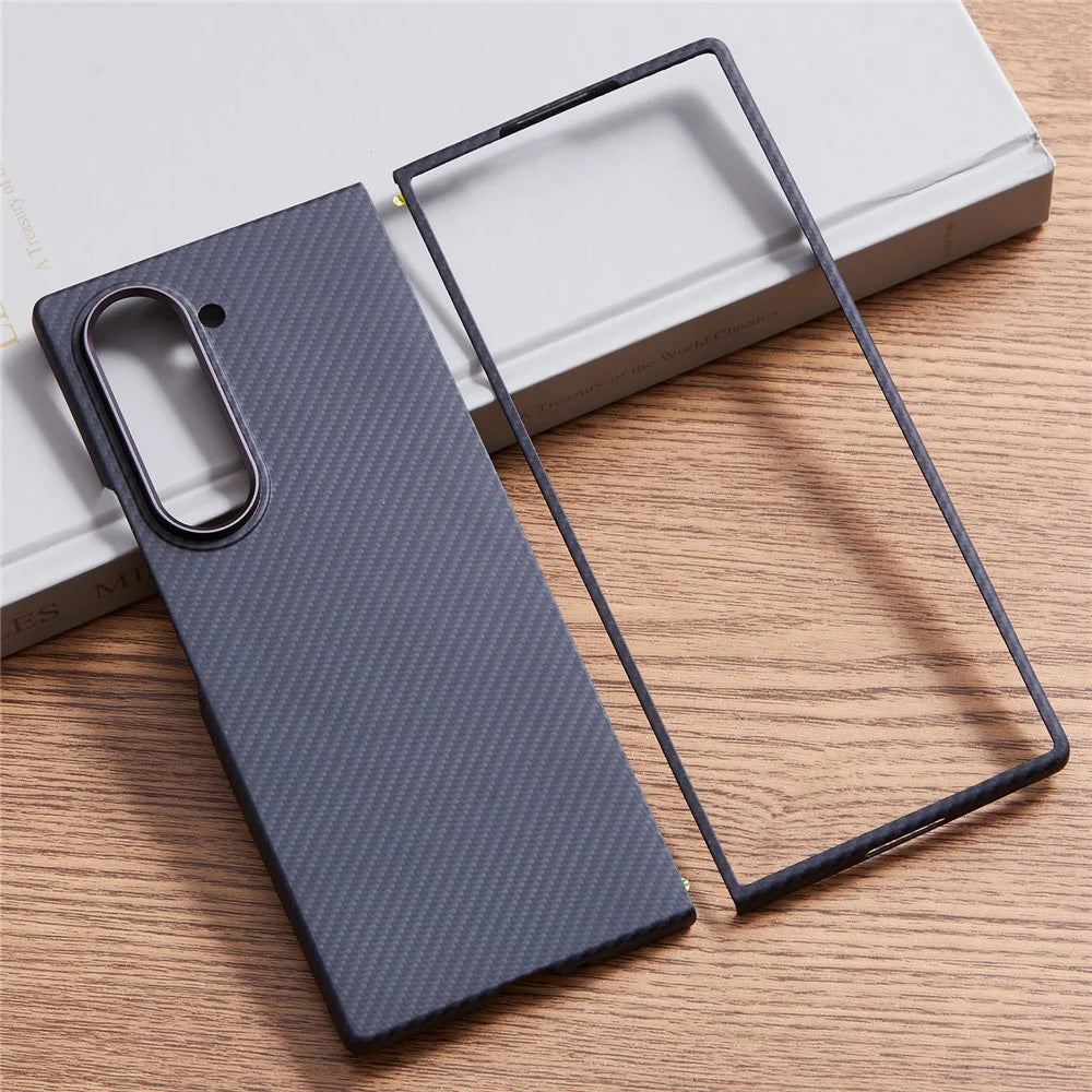 For Samsung Galaxy Z Fold6 5G Case 600D Fine Texture Aramid Fiber Phone Cover with Metal Lens Frame - Black - 2