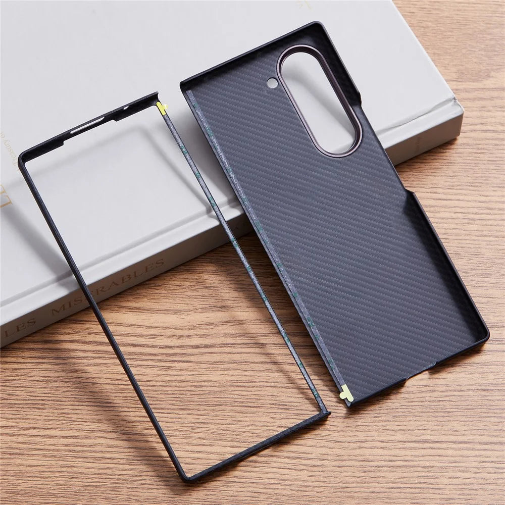 For Samsung Galaxy Z Fold6 5G Case 600D Fine Texture Aramid Fiber Phone Cover with Metal Lens Frame - Black - 3