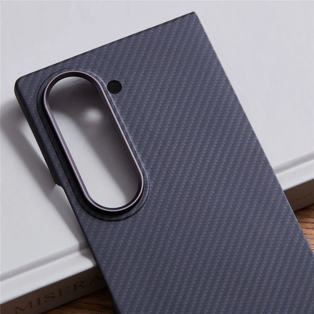 For Samsung Galaxy Z Fold6 5G Case 600D Fine Texture Aramid Fiber Phone Cover with Metal Lens Frame - Black - 4