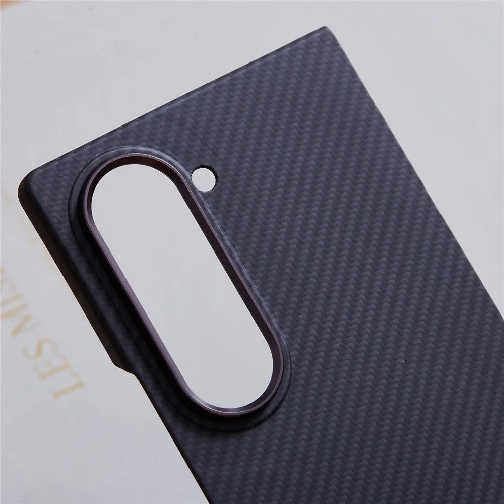 For Samsung Galaxy Z Fold6 5G Case 600D Fine Texture Aramid Fiber Phone Cover with Metal Lens Frame - Black - 6
