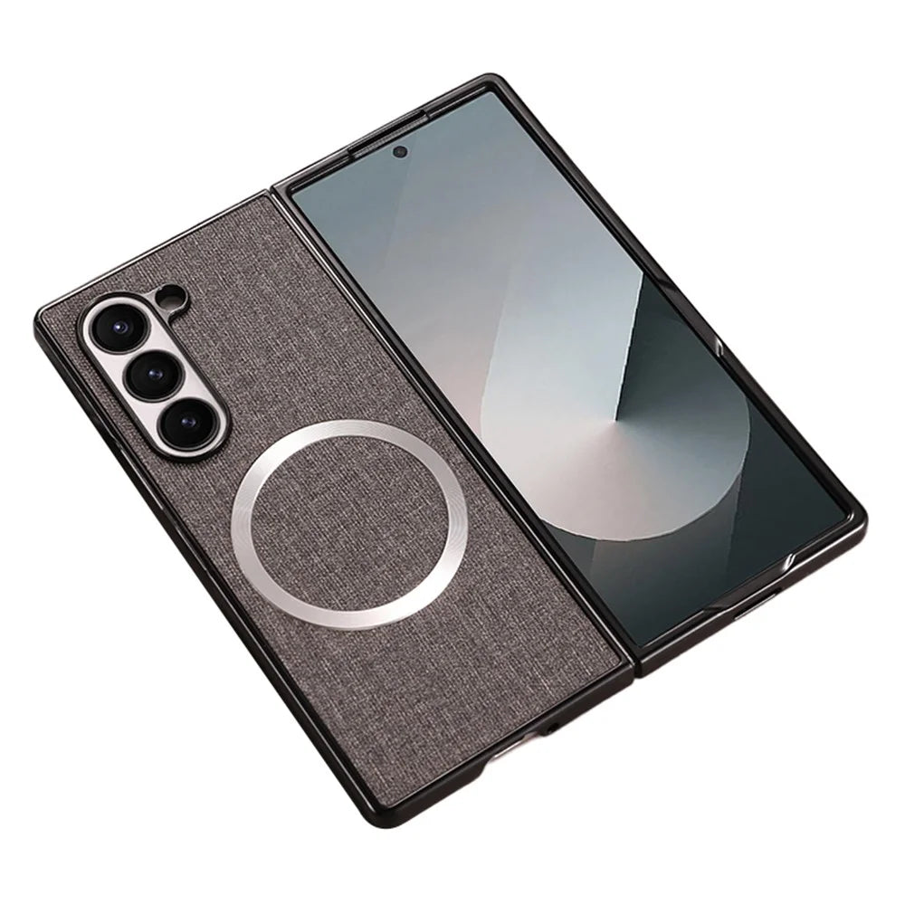 For Samsung Galaxy Z Fold6 5G Case Drop-Proof PC+Cloth Back Phone Cover Magnetic Case - Grey - 1