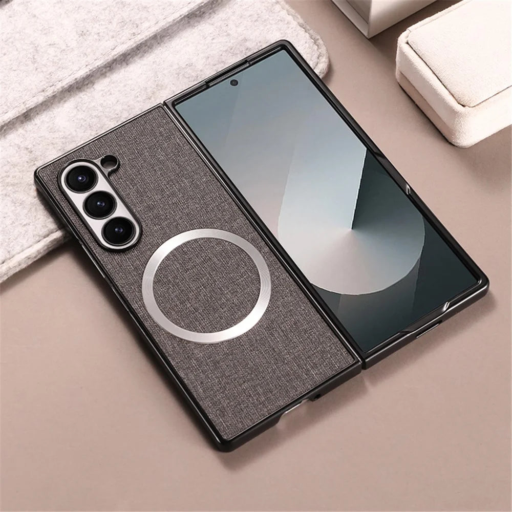 For Samsung Galaxy Z Fold6 5G Case Drop-Proof PC+Cloth Back Phone Cover Magnetic Case - Grey - 2
