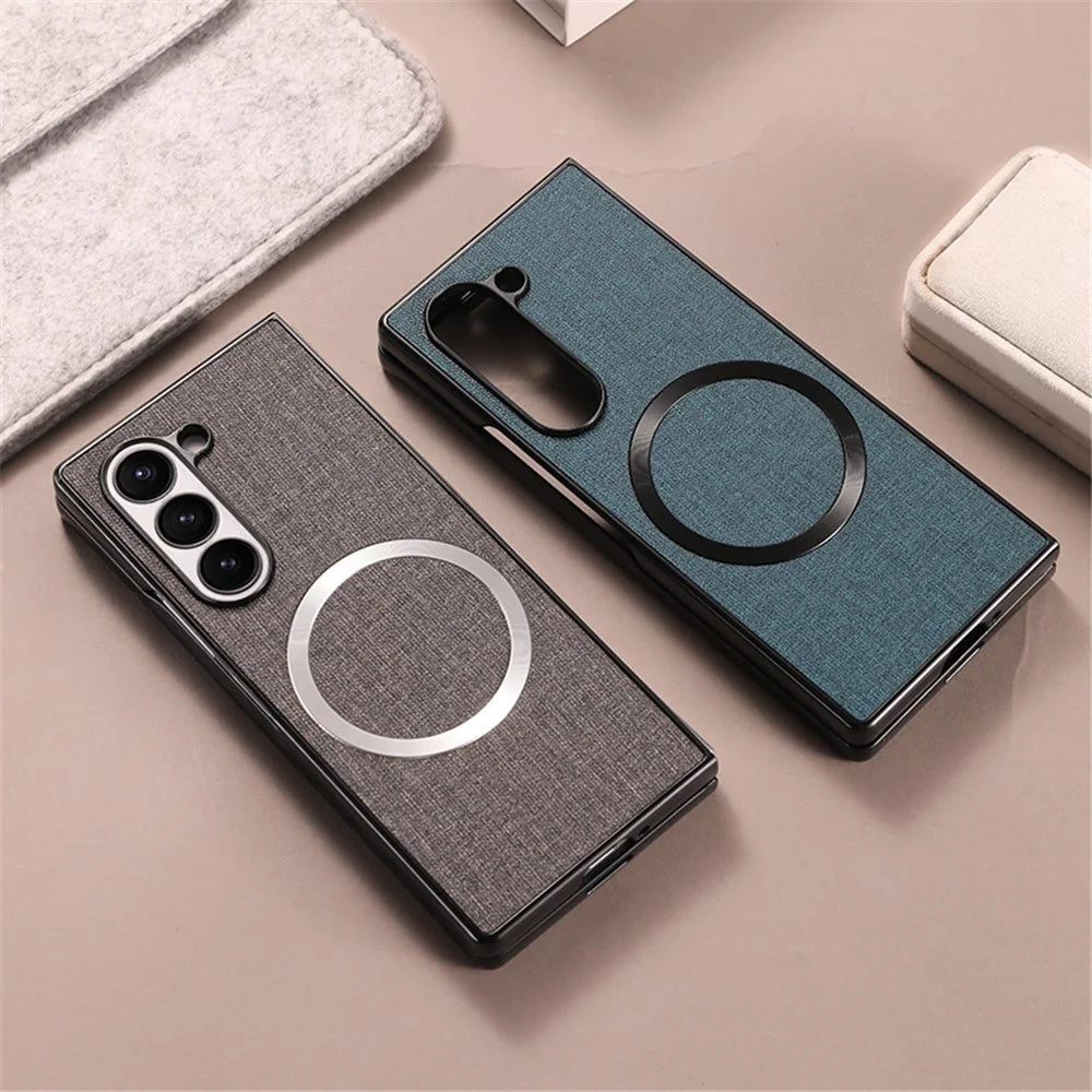 For Samsung Galaxy Z Fold6 5G Case Drop-Proof PC+Cloth Back Phone Cover Magnetic Case - Grey - 3