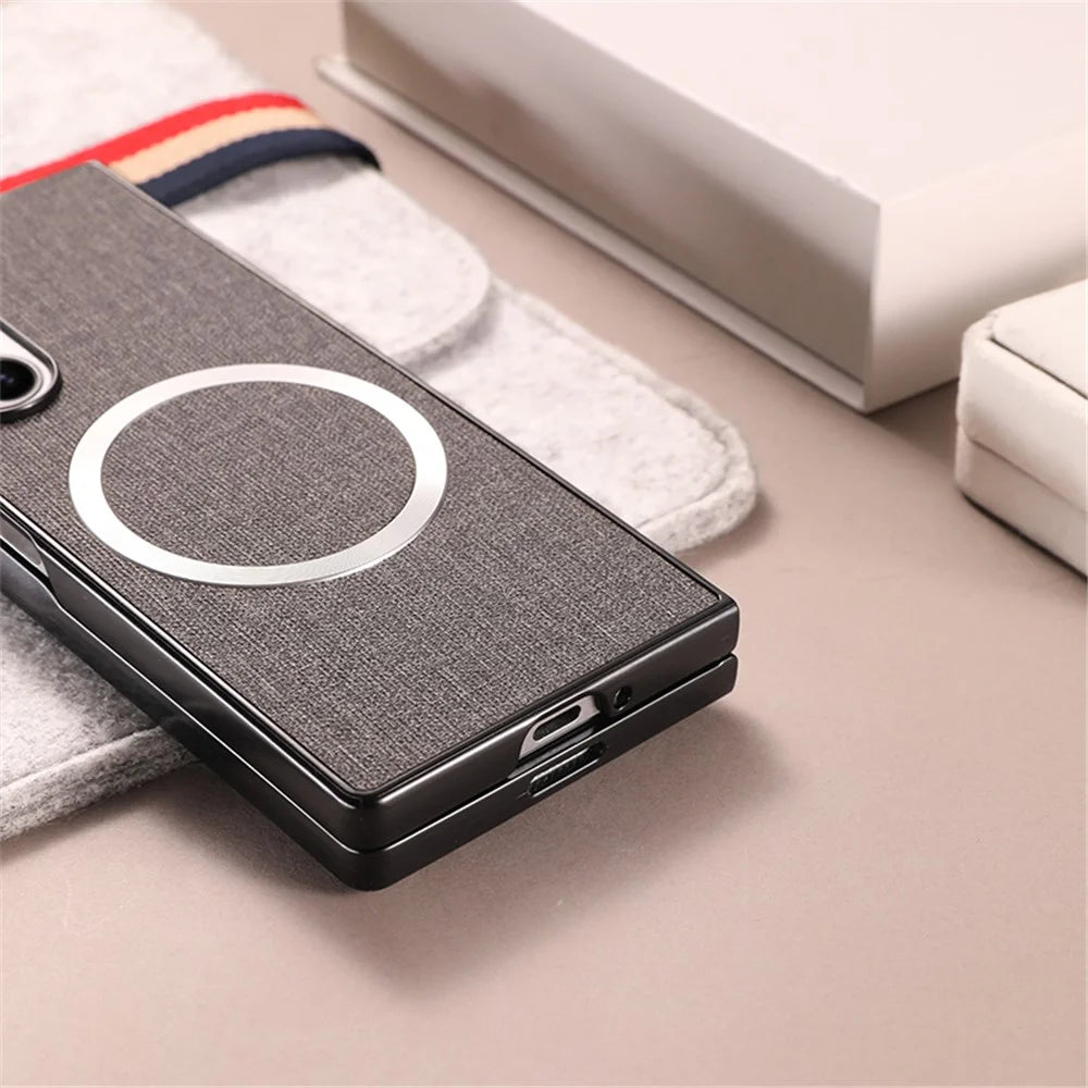 For Samsung Galaxy Z Fold6 5G Case Drop-Proof PC+Cloth Back Phone Cover Magnetic Case - Grey - 5