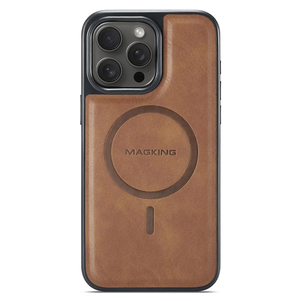 MAGKING K1 Series For iPhone 16 Pro Magnetic Case PC+TPU+PU Leather Shockproof Phone Cover - Brown - 2