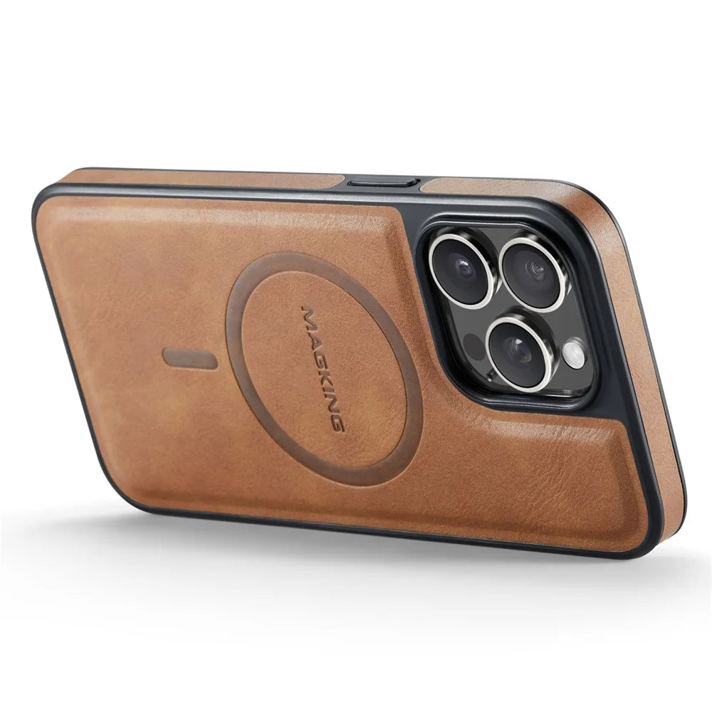 MAGKING K1 Series For iPhone 16 Pro Magnetic Case PC+TPU+PU Leather Shockproof Phone Cover - Brown - 6