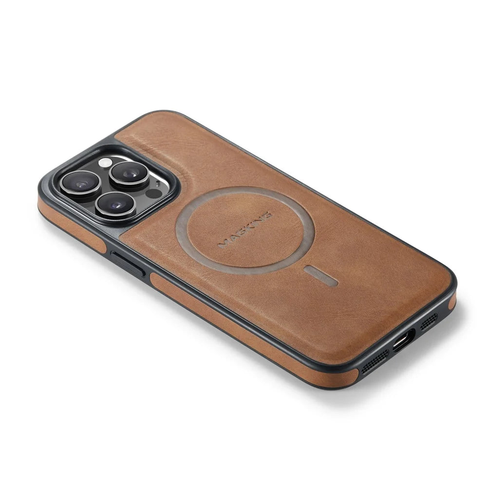MAGKING K1 Series For iPhone 16 Pro Magnetic Case PC+TPU+PU Leather Shockproof Phone Cover - Brown - 7