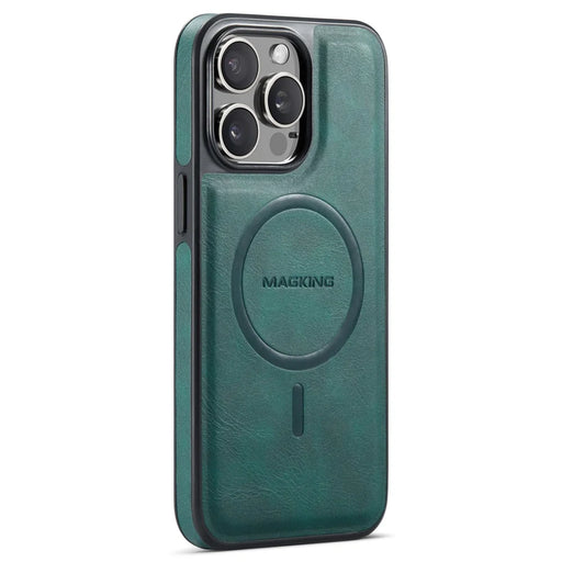 MAGKING K1 Series For iPhone 16 Pro Max Magnetic Case PC+TPU+PU Leather Shockproof Phone Cover - Green - 1