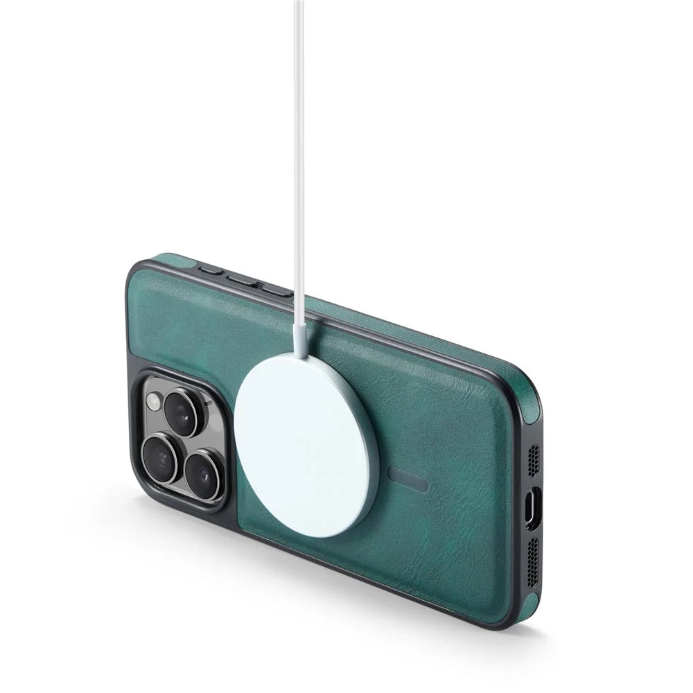 MAGKING K1 Series For iPhone 16 Pro Max Magnetic Case PC+TPU+PU Leather Shockproof Phone Cover - Green - 3