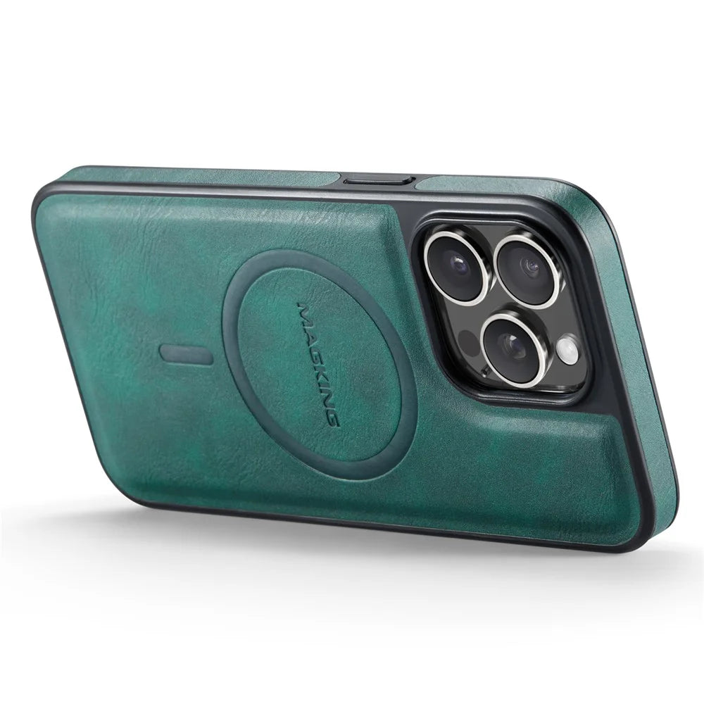 MAGKING K1 Series For iPhone 16 Pro Max Magnetic Case PC+TPU+PU Leather Shockproof Phone Cover - Green - 6
